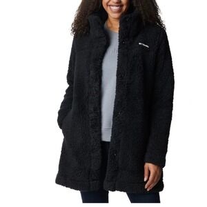 Columbia Womens XXL Sherpa Fleece Jacket Black Long Snap Front NWT